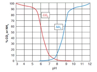 CO 2和pH相關(guān)，影響NH 3的毒性